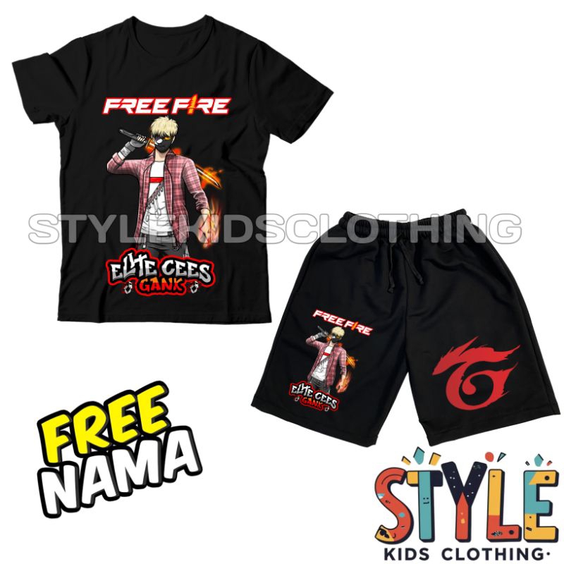 BISA COD Setelan Kaos Anak Celana Anak Karakter Pedang Katana Elite Cees Gank Free Nama/Baju T-shirt