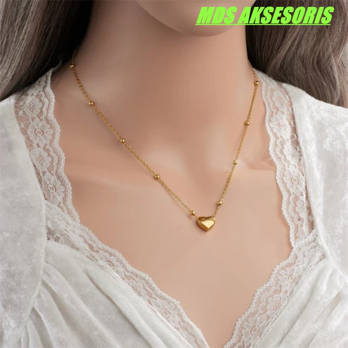 Kalung Titanium Anti Karat Wanita Dewasa Liontin Love 45 CM / Kalung Titanium Asli Ori Import / Kalu