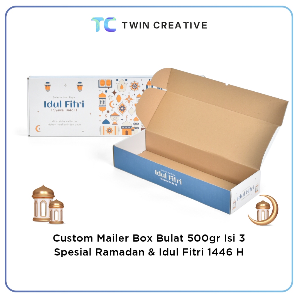 

Custom Box Kardus Hadiah / Packing Hampers Box - Mailer Box Jar 500gr Full Print Spesial Ramadan Isi 3