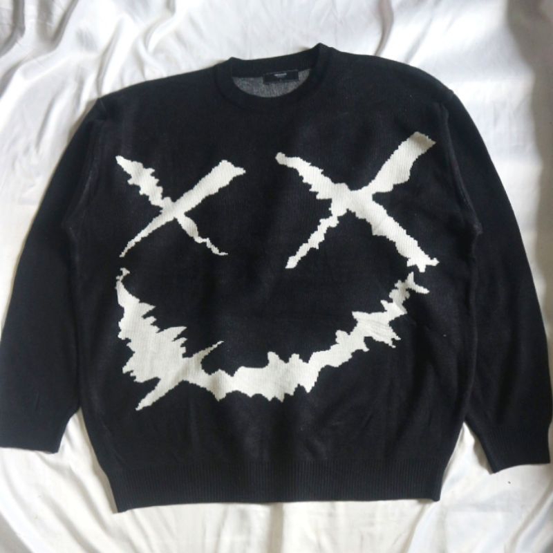 TRILLION XX SMILE GRAPHIC JACQUARD Oversize Hwang In Yeop Black Hitam Knit Korea Knitwear Sweater Sw