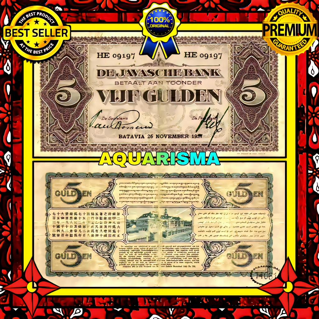 KOLEKSI NUMISMATIK - SOUVENIR UANG KUNO 5 GULDEN HINDIA BELANDA 1927