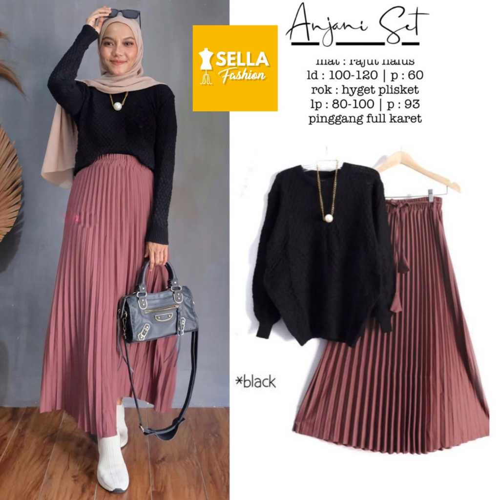Krisan Set, Corla Set, Anjani Set - Set Stylish dengan Kombinasi Rajut dan Rok Plisket