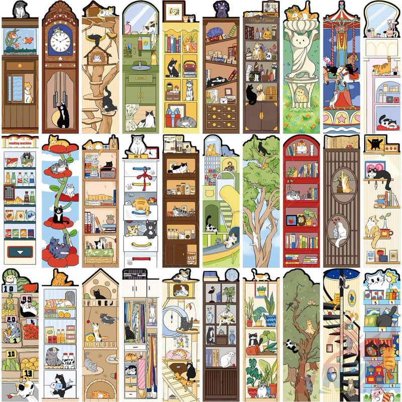 

[Stationery] 30 PCS - Bookmark Pembatas Buku Kucing Lucu Cute Cat Shaped Cut - Isi 30 Pcs Banyak Motif