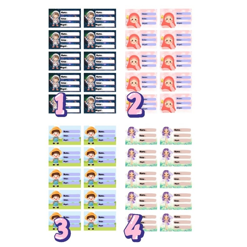 

40 Pcs Label Nama Anak I Label Anak Sekolah I Label Mata Pelajaran