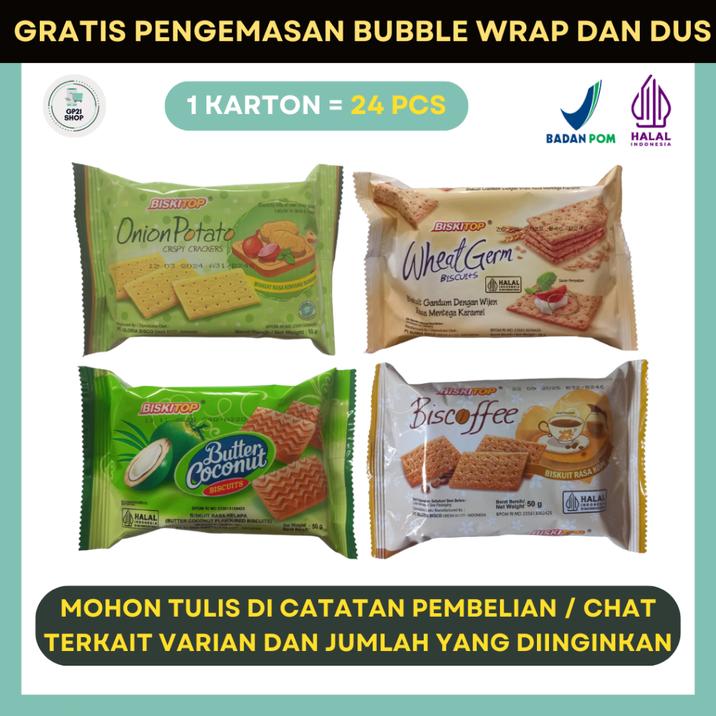 

Biskitop 1 Dus / 1 Karton Mix (Isi 24 PCS) - Biskuit Cemilan Snack Grosir Murah