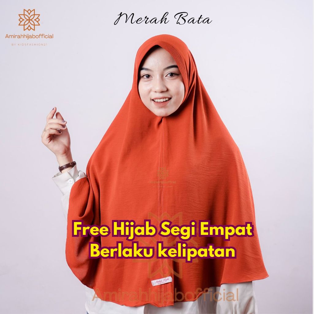 Amirah Hijab - Jilbab Instan Bergo Pakai Pet Bahan Crinkle Antem Size XL Warna Merah Bata