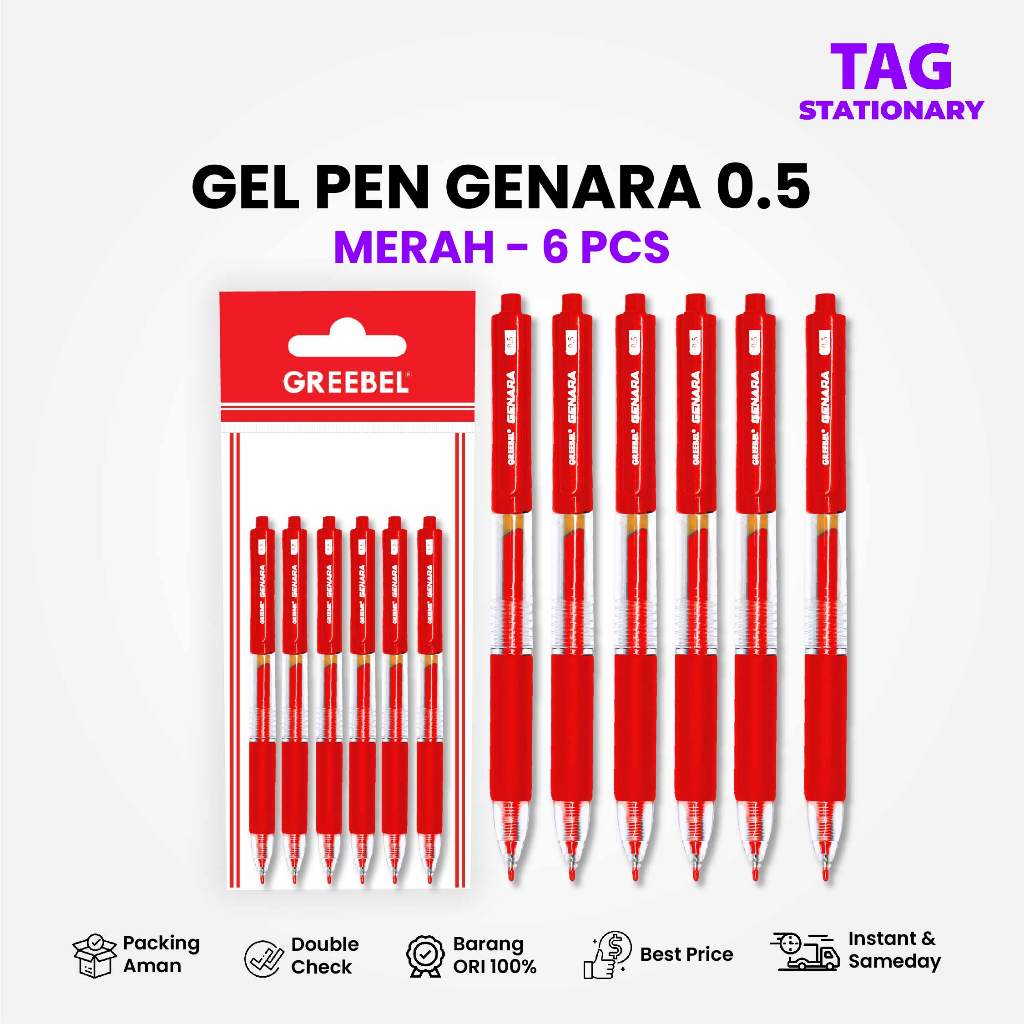 

GREEBEL PULPEN GEL / GEL PEN GP-508 GENARA Merah 0.5 (6PCS/SET) / Ballpen Bolpoin Bolpen Cetek