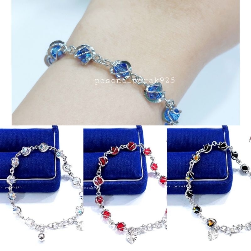 Gelang Perak Asli Silver 925 Lapis Emas Asli Gelang Kristal Sangkar - Gelang Anti Karat - Perhiasan 