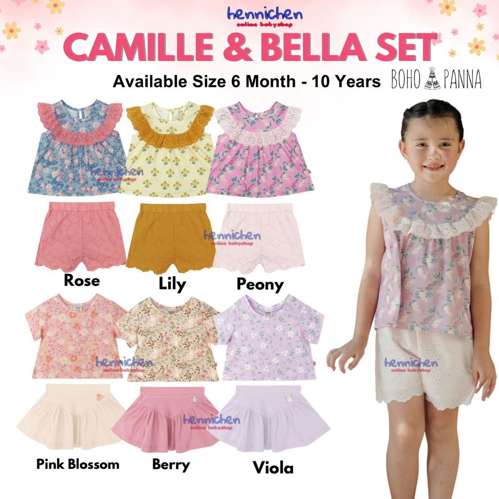 Bohopanna Bella & Camille Set 6 Bulan - 10 Tahun Setelan Bunga Ruffle Anak Perempuan Setelan Celana 