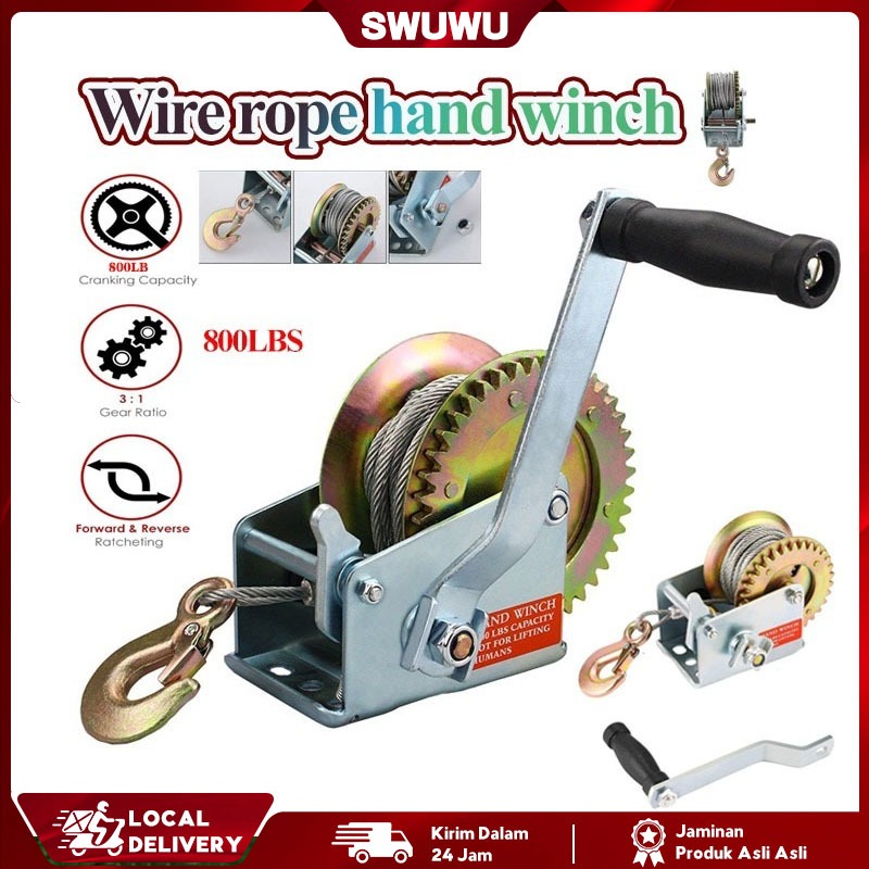 800LBS Wire Rope Hand Winch Kualitas Tinggi Hand WinchHand Winch / Boat Winch / Katrol Manual
