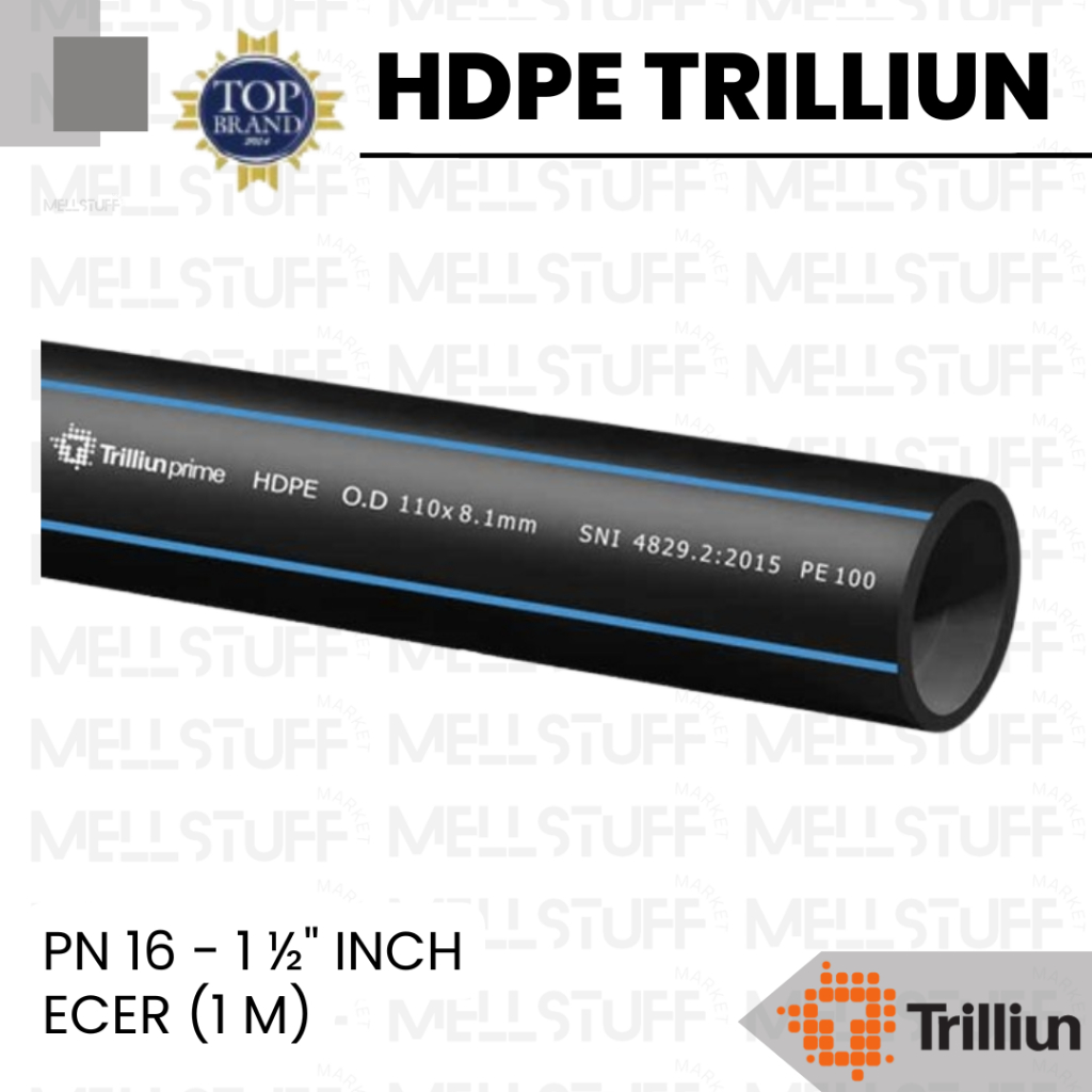Pipa HDPE Premium Trilliun 1 ½" Inch (50mm) PN-16 Meteran (Eceran) Premium HDPE Pipe