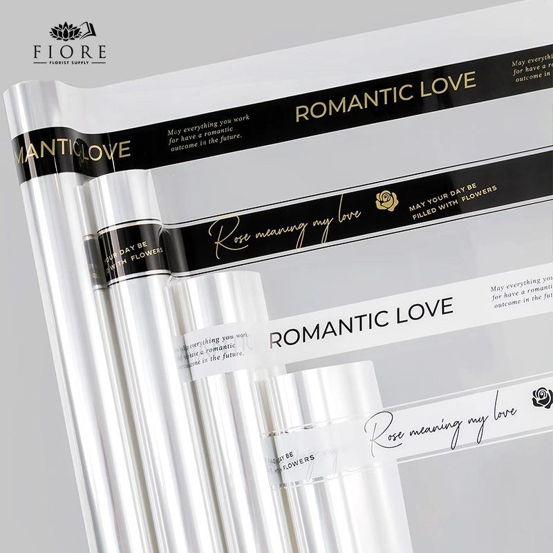 

roll kertas buket bunga tulisan Romantic Love / flower wrapping paper text