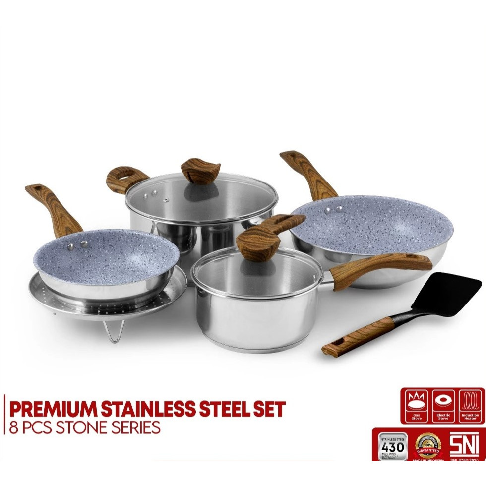Supra Panci Set 8 Pcs Impact Stone Stainless Steel Marble