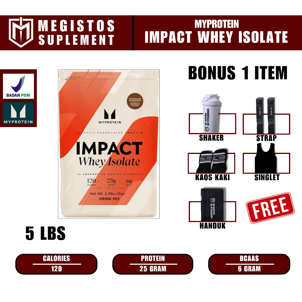 My Protein Impact Whey Isolate 5.5 Lbs Whey Protein Isolate Free Shaker - coklat (New Packaging)