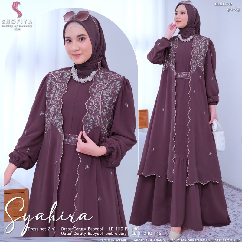Syahira Dress Set two in one bahan Ceruti Embroidery by Shofiya