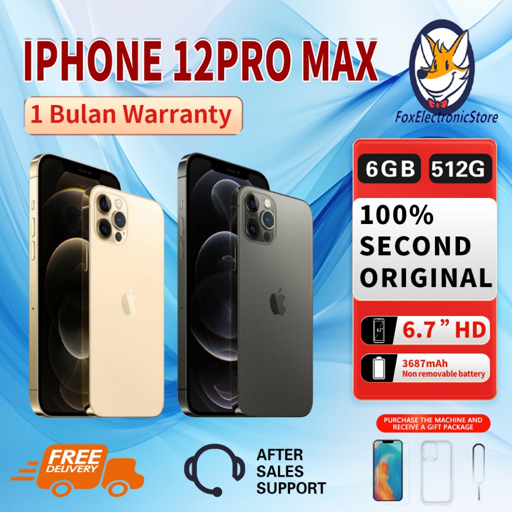 iPhone 12Pro Max 512GB Second Original100% 5G 6.7"OLED-Ori Fullset Mulus Normal Like New Smartphone