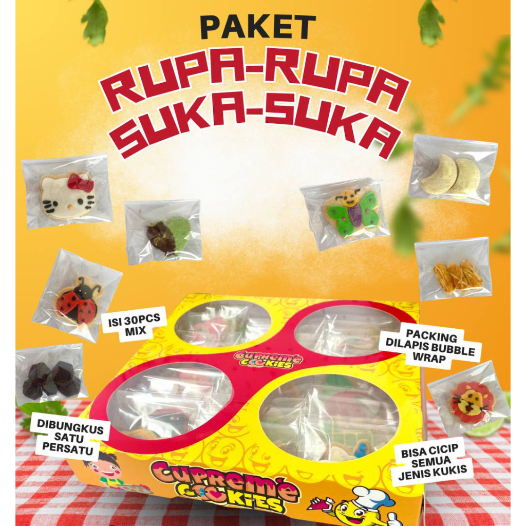 

Paket Rupa-rupa Suka-suka Kue Kering Mix Varian Campur Jenis Cupreme Cookies