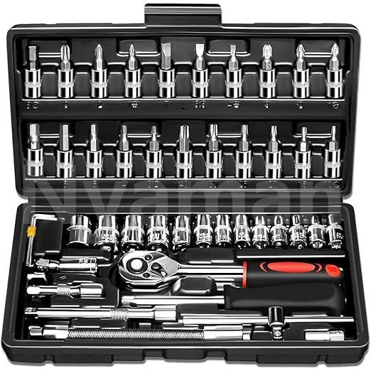 KUNCI Set Kunci Sok Kunci Shock 46 pcs Mobil Motor Lengkap Socket Tool Kit set Pas Ring Motor Mobil