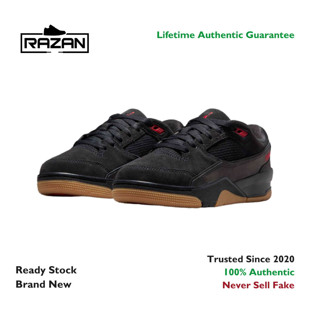 Jordan Flight Court Black Gum Varsity Red (GS) 100% Authentic HF3333 001