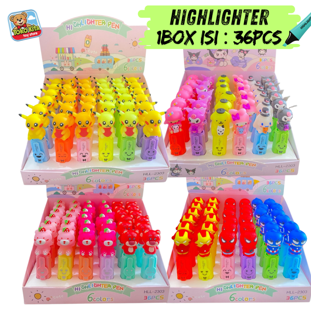 

1 Box (36Pcs) Stabilo Highlighter Karakter 6 Warna Stabilo Lucu untuk Koleksi Hadiah Kekinian