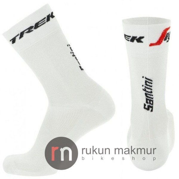 Santini Men Road Cycling Socks Team Trek Segafredo White - Sock Kaos Kaki Sepeda Balap RoadBike Puti