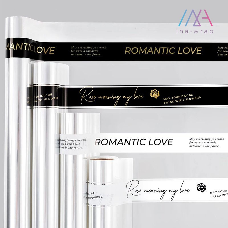 

Roll kertas buket bunga bening tulisan Romantic Love / flower wrapping paper transparent text