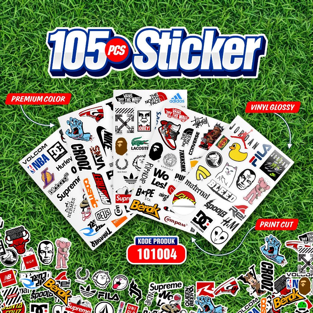 

STICKER CASE ISI 105 PCS STIKER MEREK APPAREL ANTI AIR UNTUK LAPTOP CASE TUMBLER KOPER HP