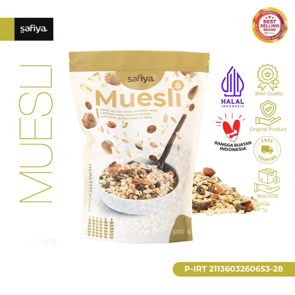 

Safiya Muesli Fruit & Seed 500 Gram Sereal Sehat Original Diet Hotto Purto Mame Nutriflakes
