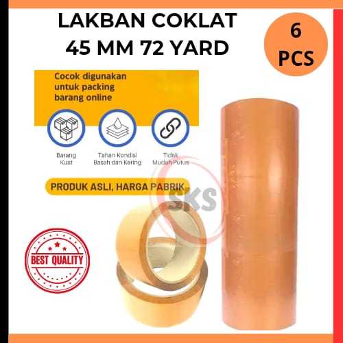 

(SKS)6 Pcs/1 Roll Lakban Coklat 45mm X 72yard Super Kuat