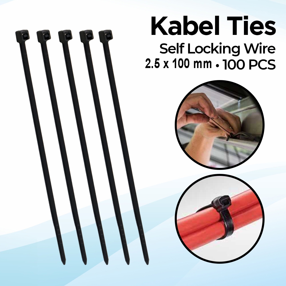

100pcs Kabel Ties Krek Nylon Cable Tie Hitam Self Locking Ukuran 2.5mm x 10cm