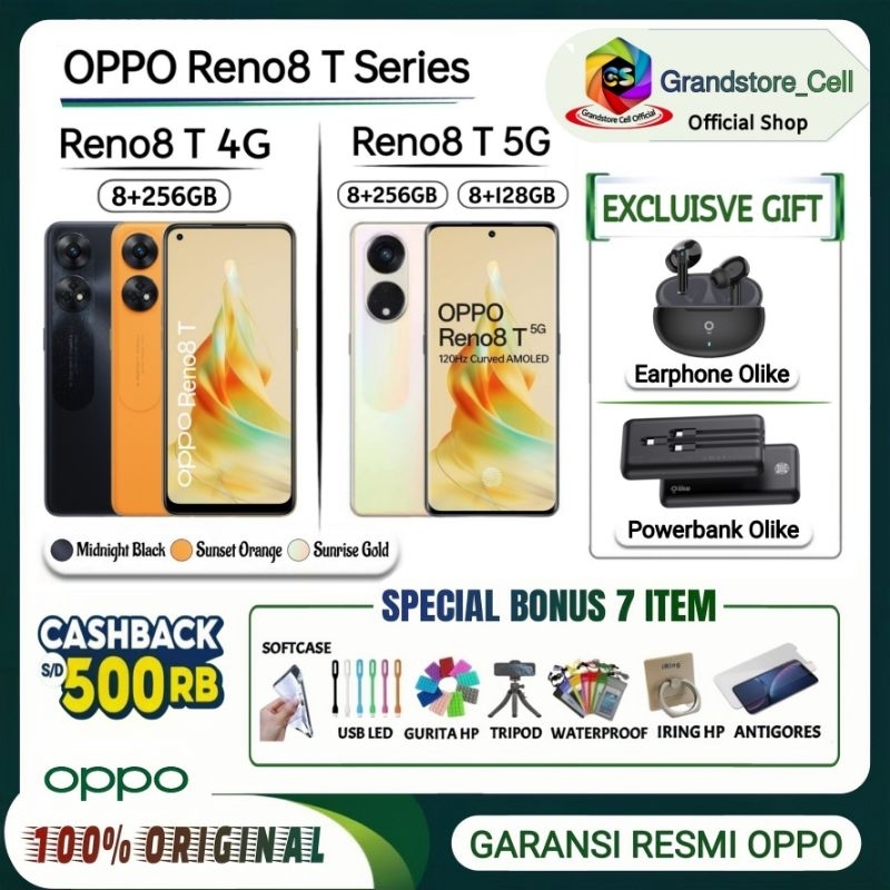 OPPO RENO8 T 4G RAM 8/256 GB | OPPO RENO 8T 5G RAM 8/128 & 8/256 GB GARANSI RESMI OPPO