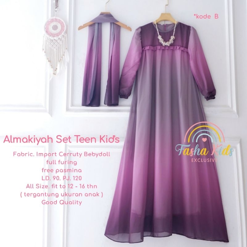ALMAKIYAH SET TEEN KIDS ORI FASHA DRESS ANAK PEREMPUAN MUSLIM USIA 12-16 TAHUN