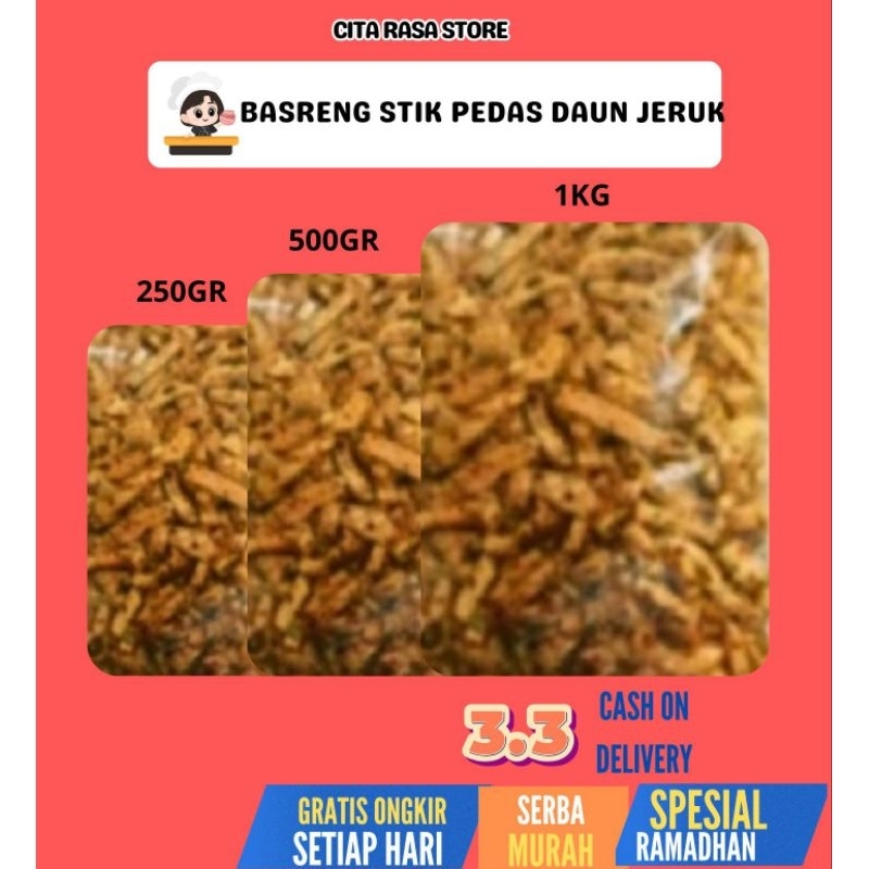 

TERMURAH !! PROMO DISCONT !! BASRENG STIK PEDAS DAUN JERUK GURIH RENYAH KRIUK 1KG