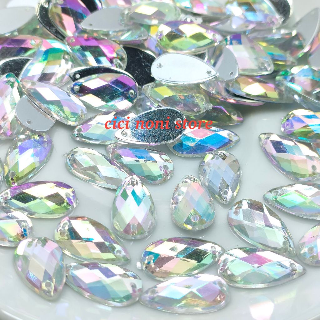 Payet diamond jahit kristal tetes akrilik  grade A manik manik jahit tempel ukuran 9x17 per lusin