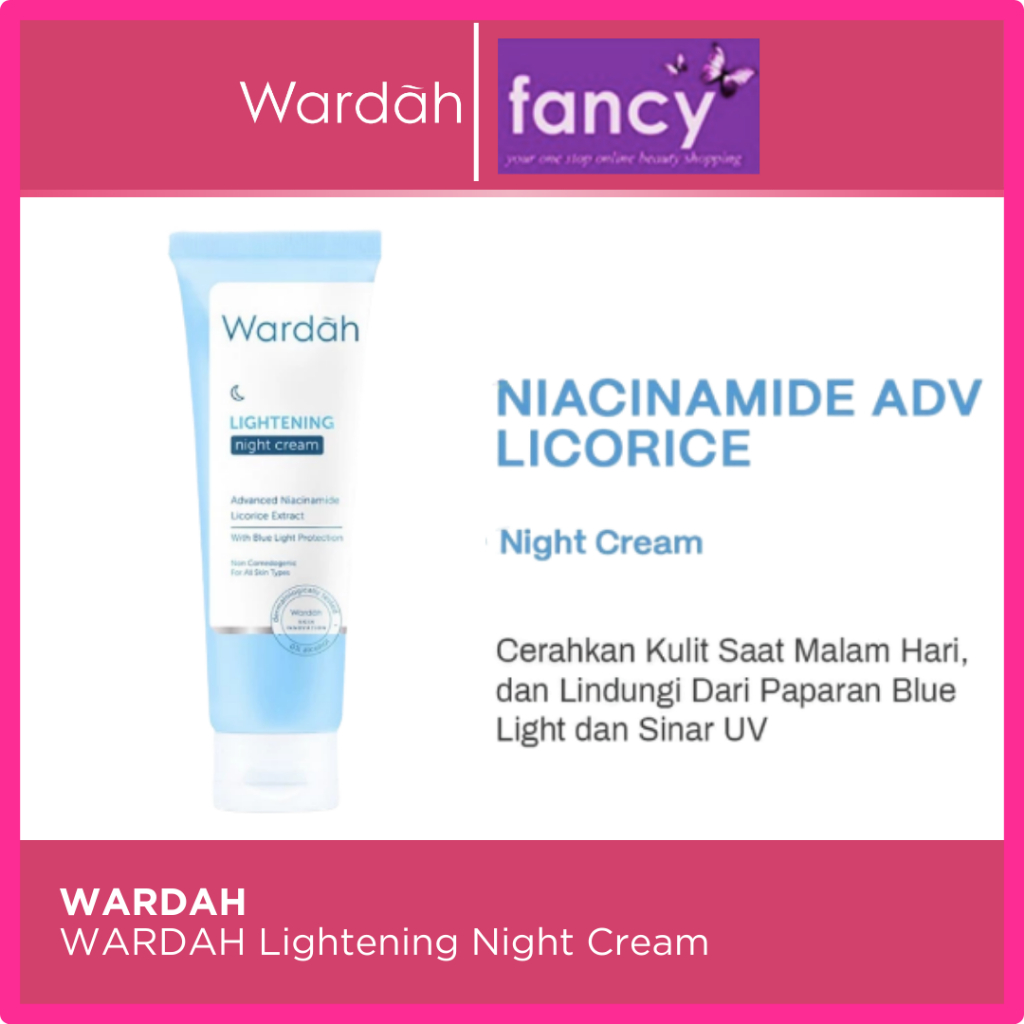 Wardah Lightening Night Cream 20ml - Krim Malam Menyamarkan Bekas Jerawat, Glowing & Melembabkan