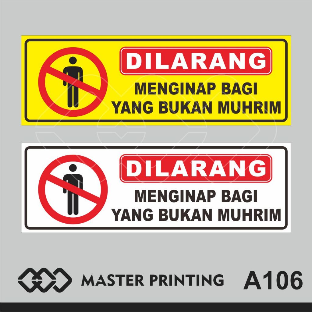 

A106 - Acrylic Sign, Stiker Akrilik Dilarang Menginap Bagi yang Bukan Muhrim, Tahan Air, Bisa Custom