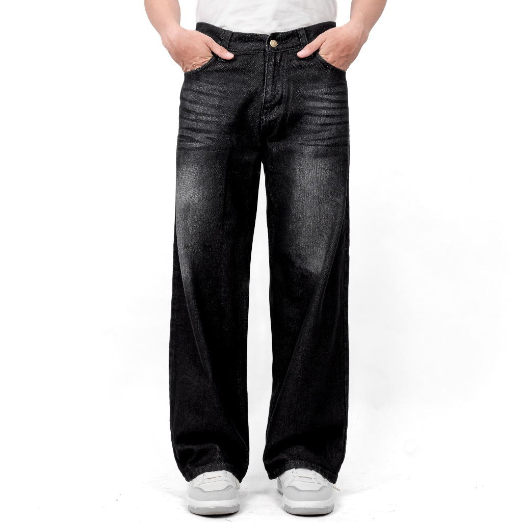 Celana jeans pria baggy pants korean style oversize loose blue jeans straight kulot boyfriend jeans 