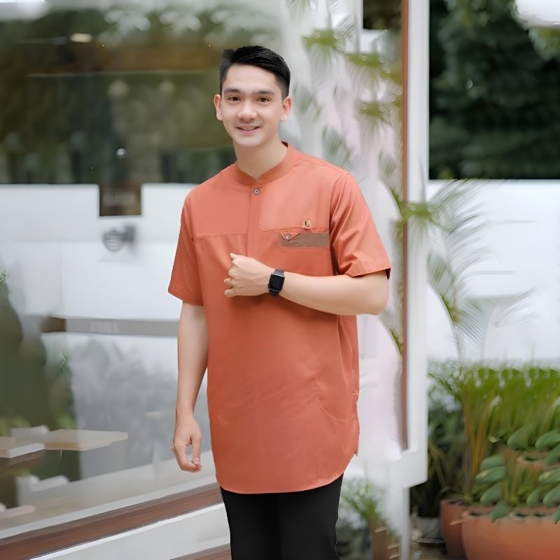 Baju Koko Warna Bata / Baju Koko Pria Couple Ayah Anak Warna Merah Bata Lengan Pendek Bahan Toyobo F