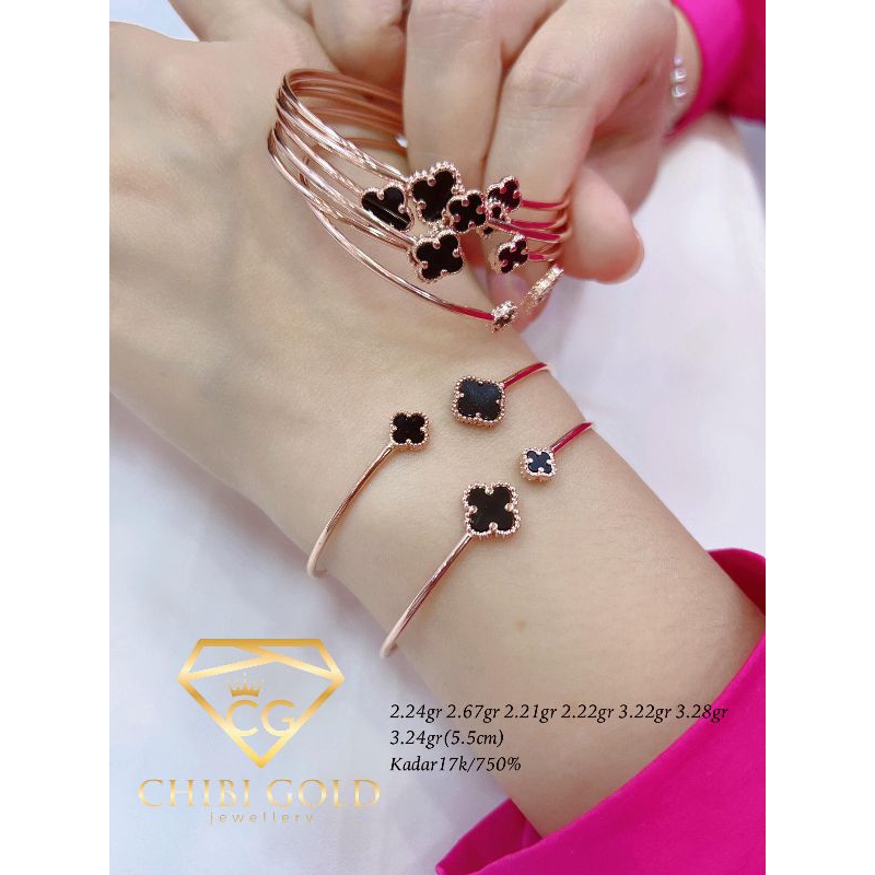 CHIBI LOKASARI - GELANG BANGLE VANCLEEF BANGLE VC BANGLE BUNGA CLOVER EMAS 750 KADAR 17K