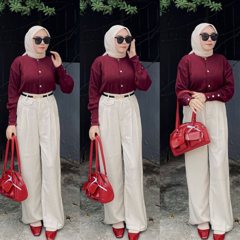 One Set Wanita / Cardigan Rajut + Oro Pants Haighwaist / Setelan Wanita / Setelan Wanita Kekinian / 
