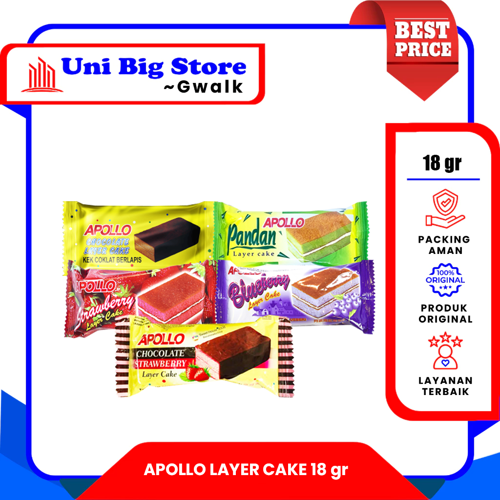 

APOLLO LAYER CAKE CHOCOLATE - PANDAN - BLUEBERRY - SRAWBERRY - 18 gr