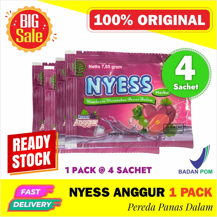 

NYESS ANGGUR Larutan Serbuk Pereda Panas Dalam - 1 Pack 4 Sachet
