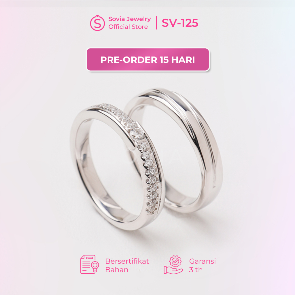 Sovia Jewelry Cincin Couple Bahan Cowok Perak Dan Cewek Emas Putih 5% Best Seller Desain SV-125