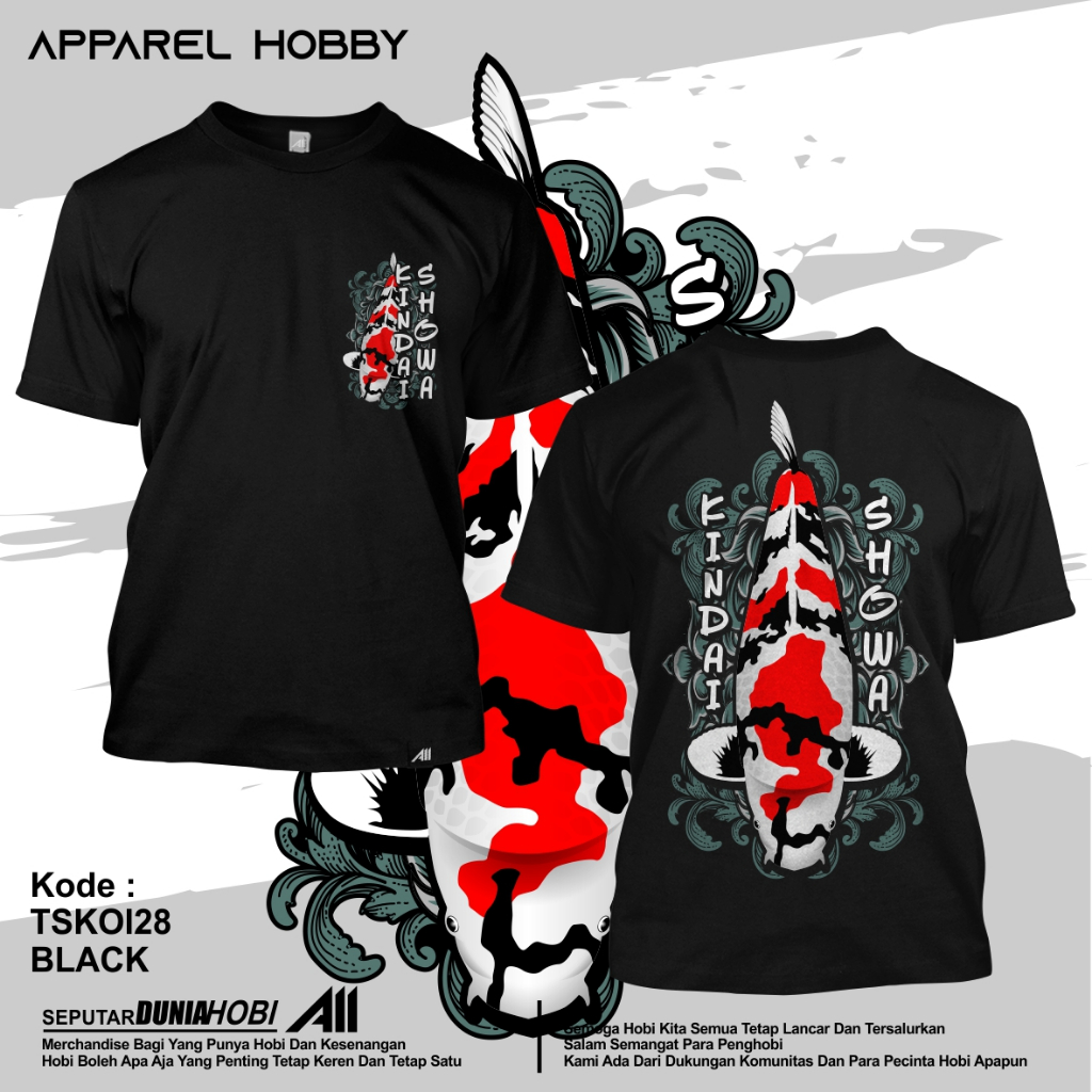 KAOS IKAN KOI SHOWA KOI28 BLACK TSHIRT APPAREL HOBBY