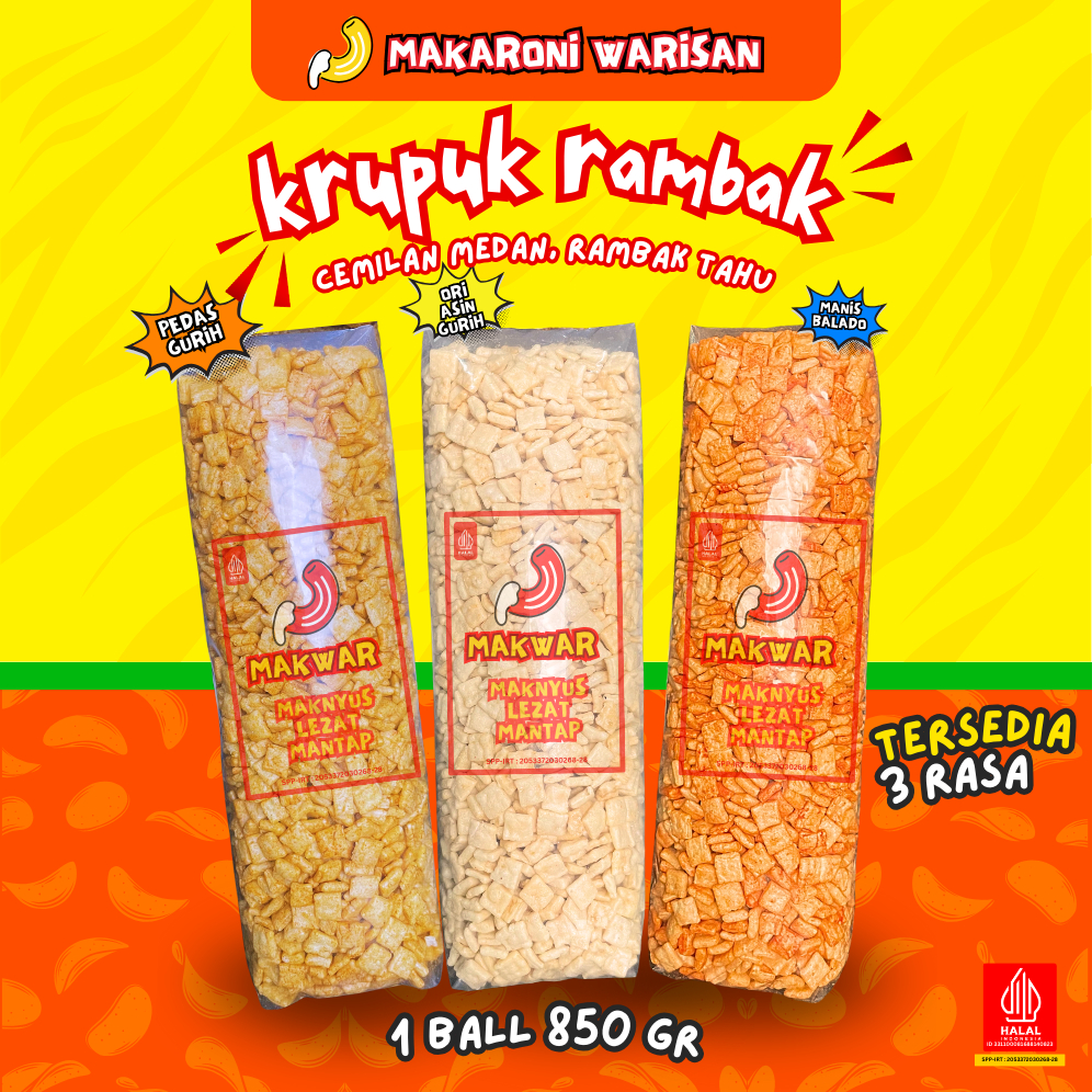 

(1 BALL) KERUPUK RAMBAK TAHU KOTAK (850gr) - Makanan ringan Krupuk Cemilan Murah halal