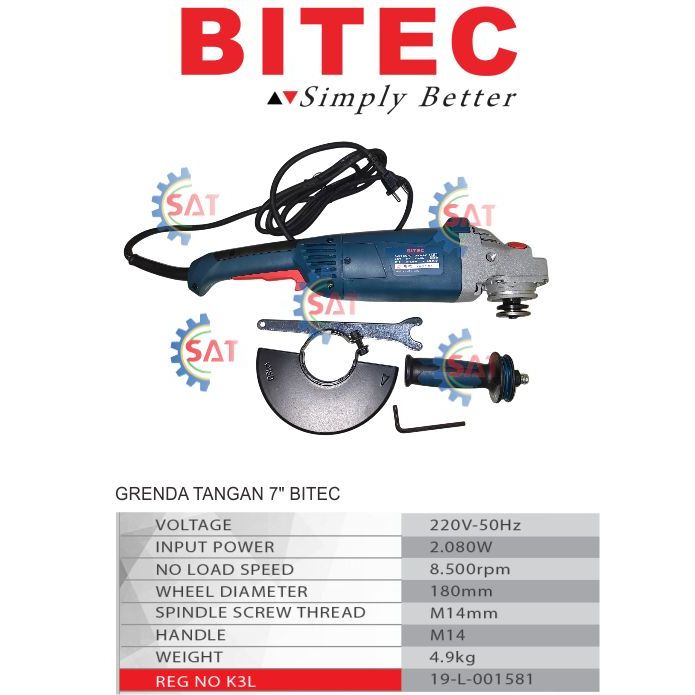 angle grinder 7" bitec gm 21-180 HD, mesin gerinda tangan 7" bitec, mesin gerinda poles bitec 7", me