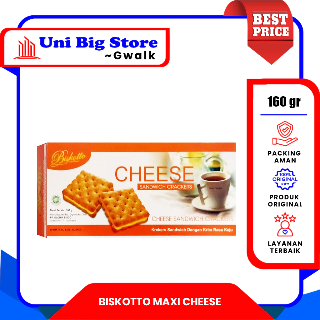 

BISKOTTO MAXI CHEESE SANDWICH CRACKERS KREKERS KEJU - 160 gr
