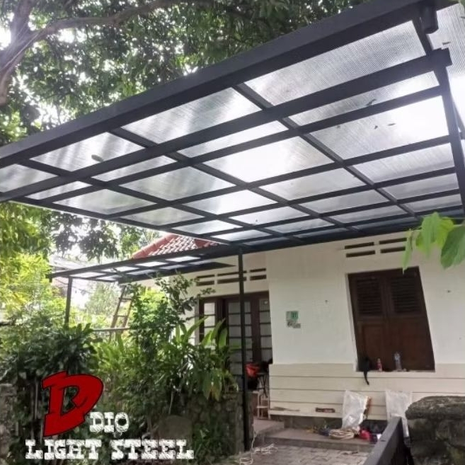 Kanopi atap polycarbonate rangka hollow galpanis 4x8 4x6 terpasang