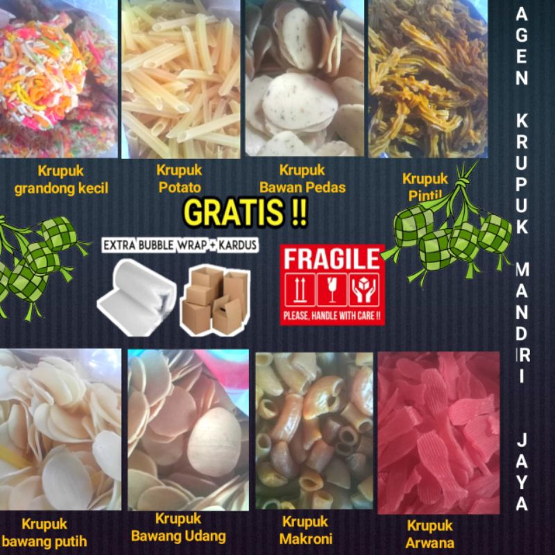 

Krupuk bawang udang, krupuk bawang pedas, krupuk makroni