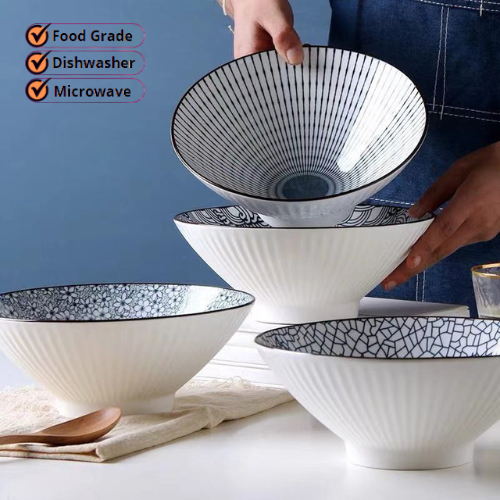 GK - Mangkok Ramen Microwave Tahan Panas/Dingin Mangkok Keramik Jepang Seri Yamada 20cm